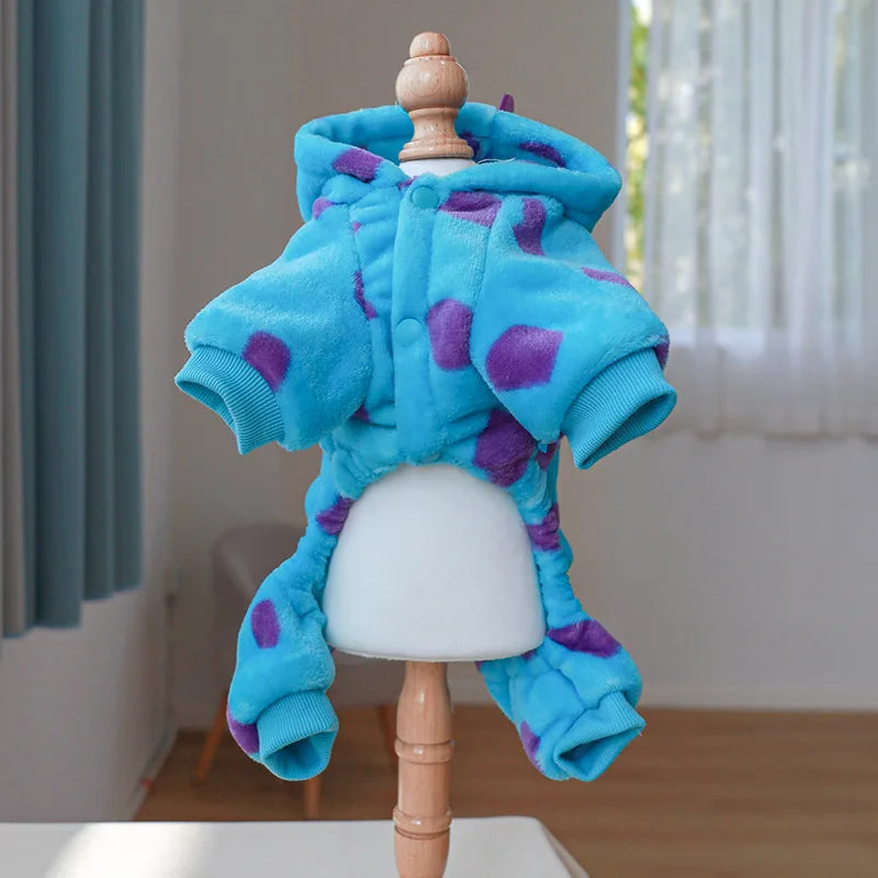 "Plush Fleece Pet Jumpsuit – Warm Four-Legged Puppy/Dog Costume"