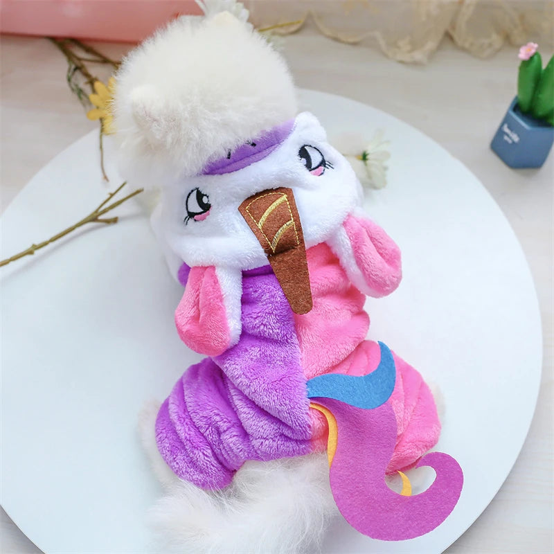 "Plush Fleece Pet Jumpsuit – Warm Four-Legged Puppy/Dog Costume"