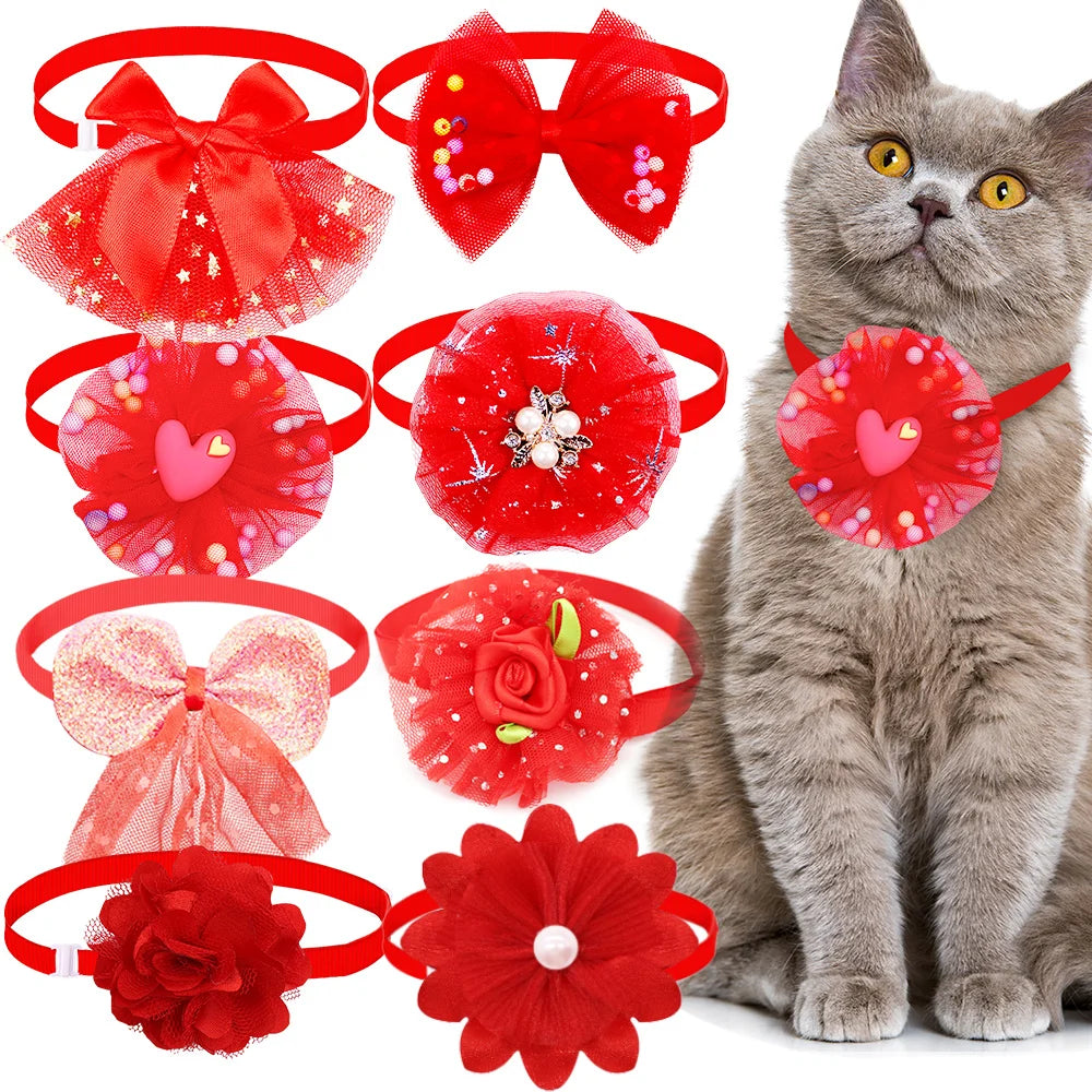 10pcs Puppy/Cat Accessories-Adjustable Bow Collar