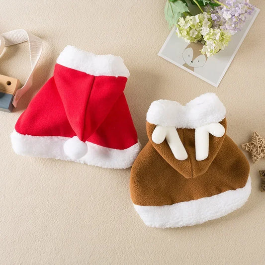 "Warm Christmas Costume for Pets – Santa Cape & Hat for Cats, Kittens & Small Dogs"