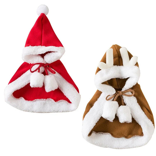 "Warm Christmas Costume for Pets – Santa Cape & Hat for Cats, Kittens & Small Dogs"