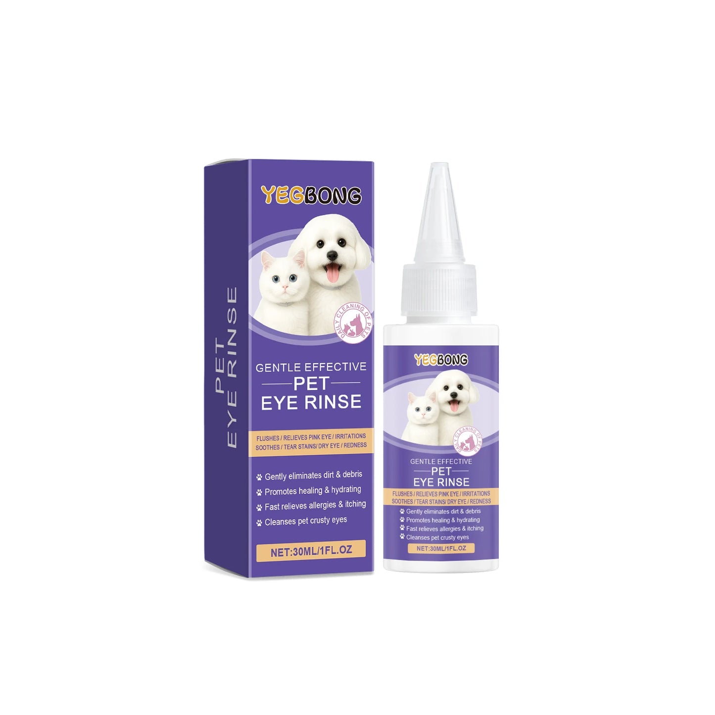 "Universal Pet Eye Drops for Dogs & Cats – Gently Removes Tear Stains, Secretions & Eye Irritations"