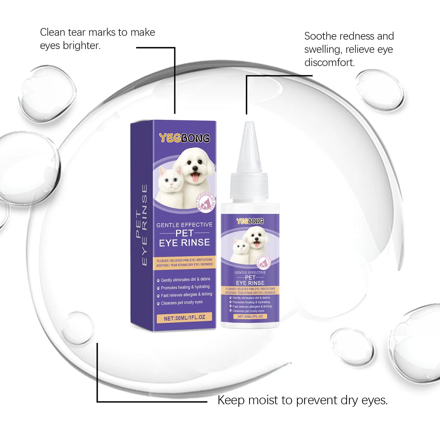 "Universal Pet Eye Drops for Dogs & Cats – Gently Removes Tear Stains, Secretions & Eye Irritations"