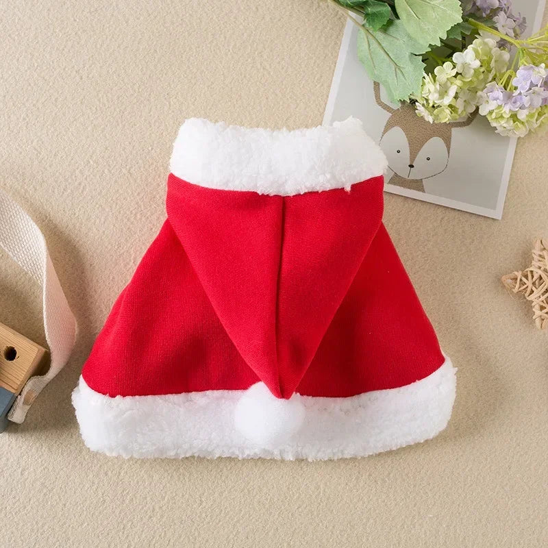 "Warm Christmas Costume for Pets – Santa Cape & Hat for Cats, Kittens & Small Dogs"