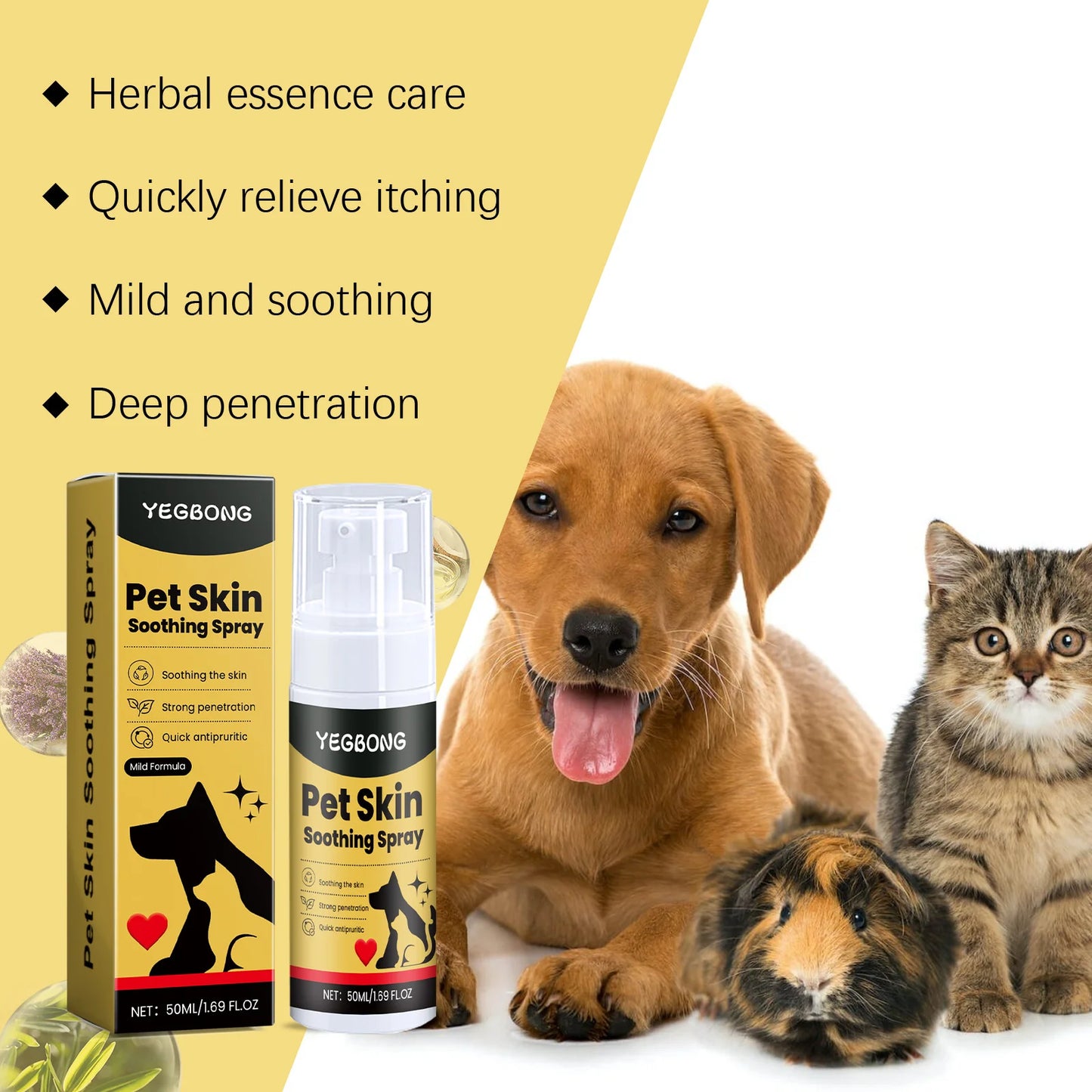 Pet Skin Relief Spray – Flea & Lice Treatment for Dogs/Cats | Soothes Wounds, Stops Itching & Licking
