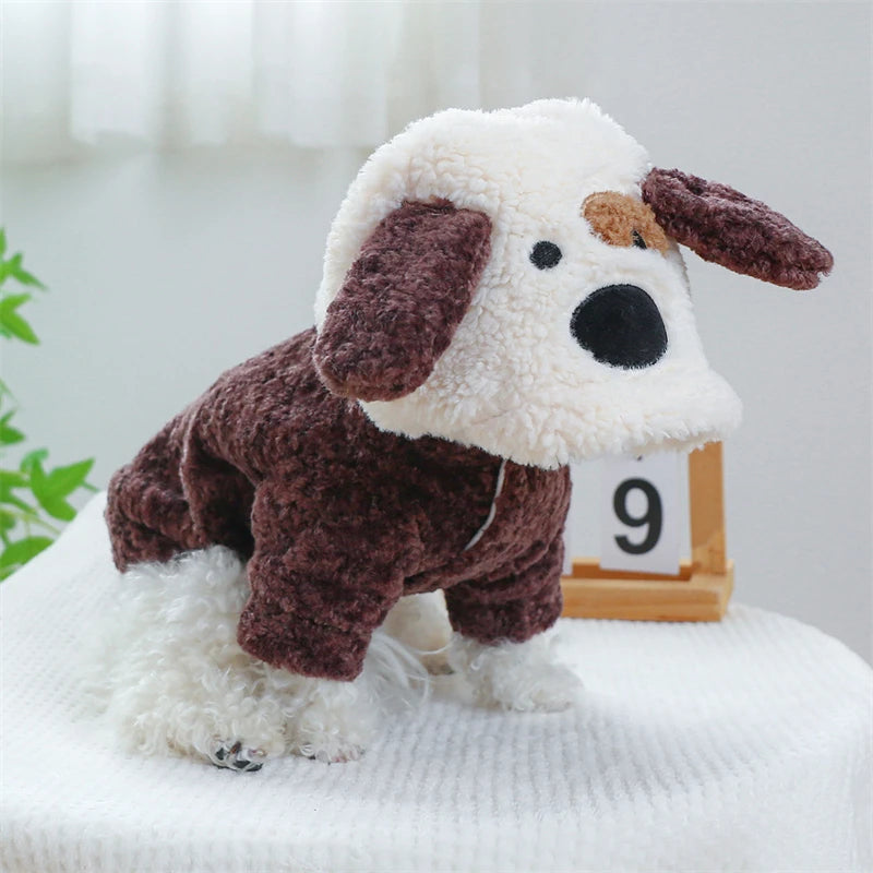 "Plush Fleece Pet Jumpsuit – Warm Four-Legged Puppy/Dog Costume"