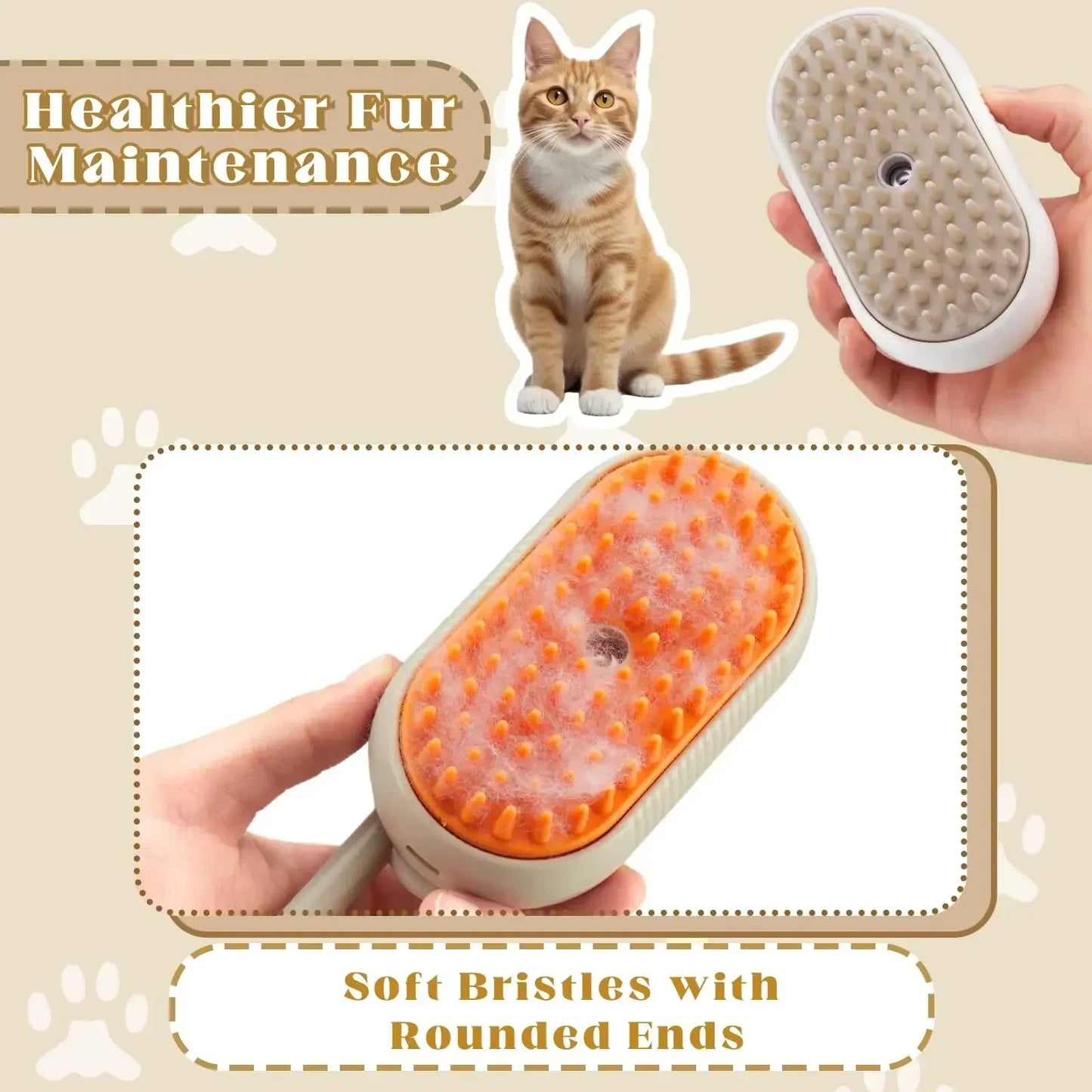 Steam Pet Brush Spray 3-in-1 Massage For Dog/Cat