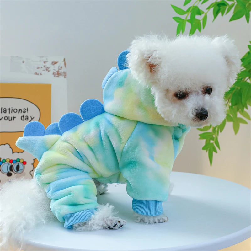 "Plush Fleece Pet Jumpsuit – Warm Four-Legged Puppy/Dog Costume"