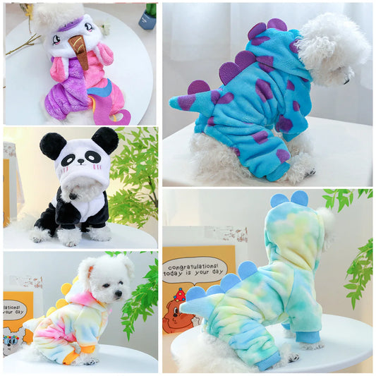 "Plush Fleece Pet Jumpsuit – Warm Four-Legged Puppy/Dog Costume"