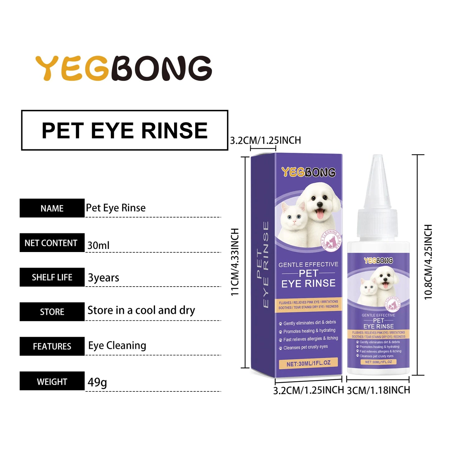 "Universal Pet Eye Drops for Dogs & Cats – Gently Removes Tear Stains, Secretions & Eye Irritations"