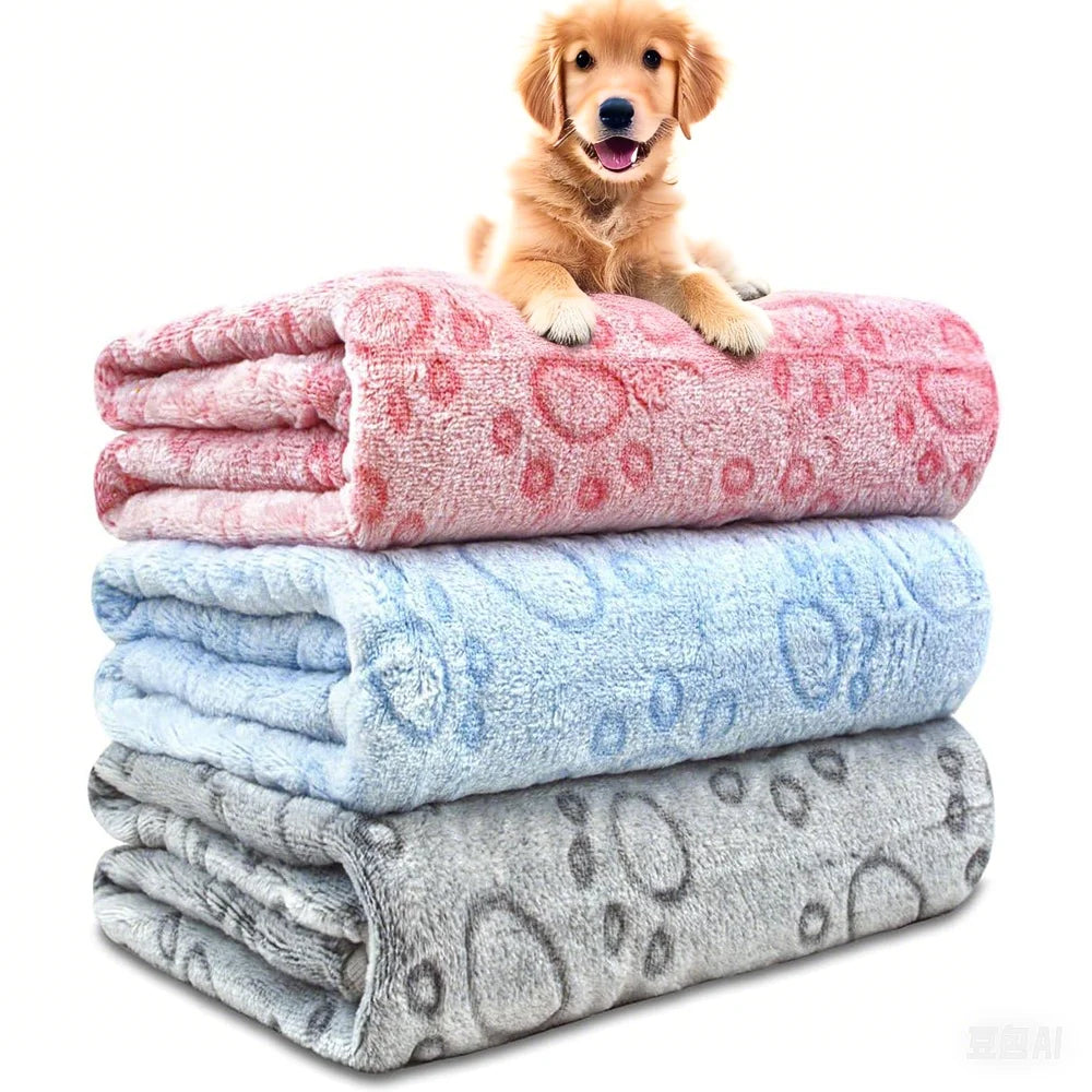 Ultra-Soft Paw Print Dog Blankets - Machine Washable