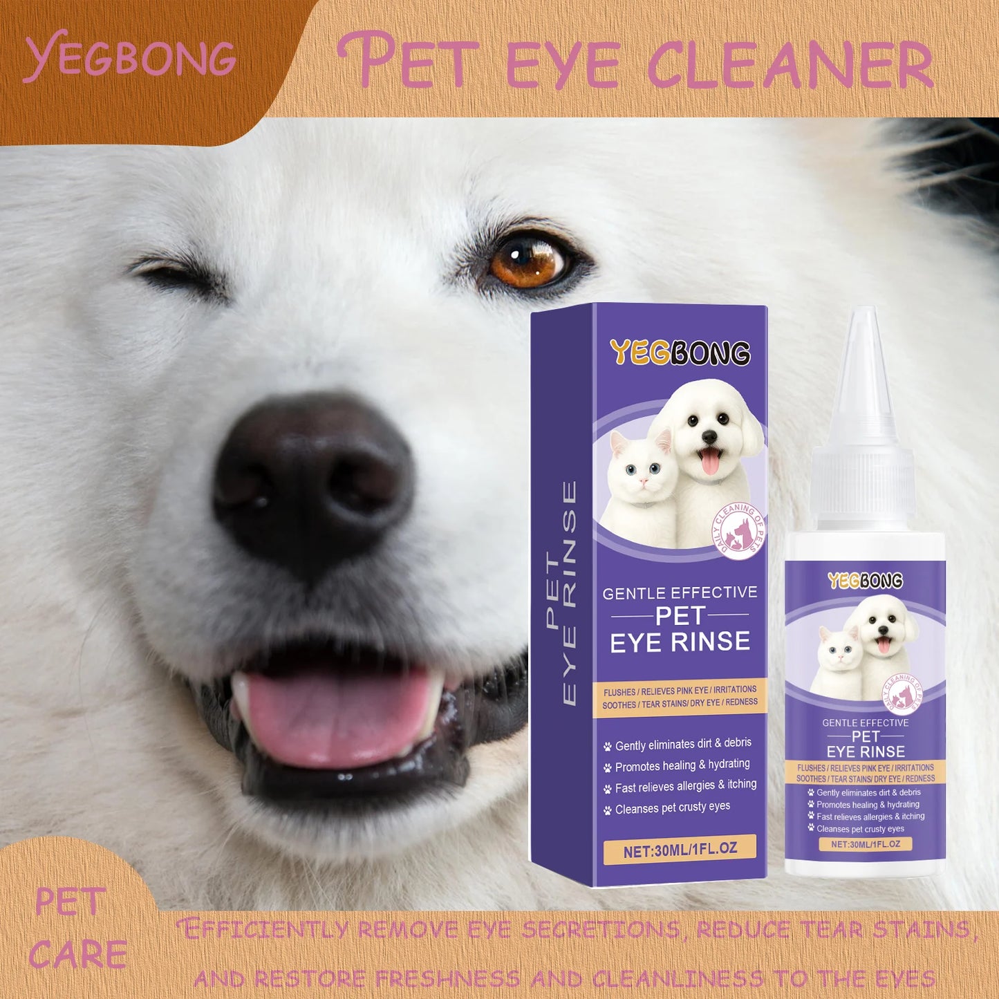 "Universal Pet Eye Drops for Dogs & Cats – Gently Removes Tear Stains, Secretions & Eye Irritations"
