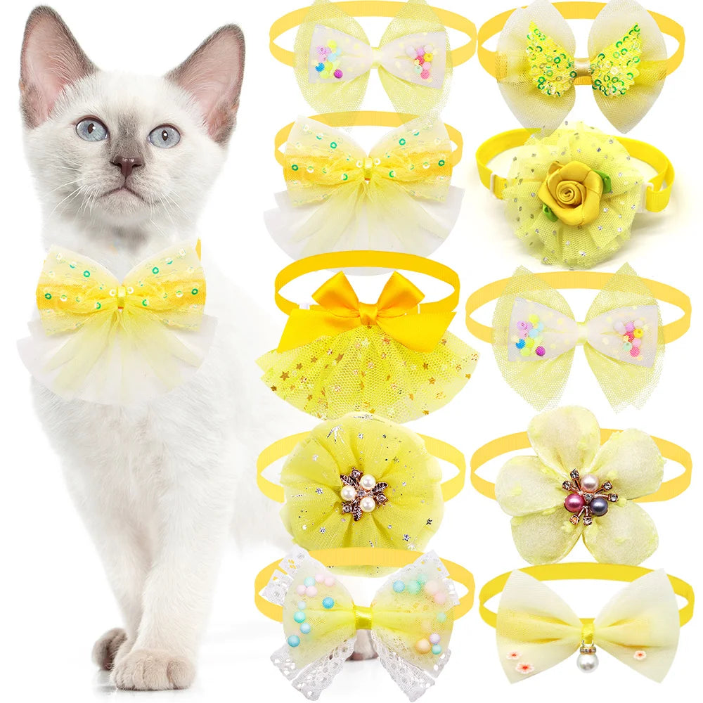 10pcs Puppy/Cat Accessories-Adjustable Bow Collar