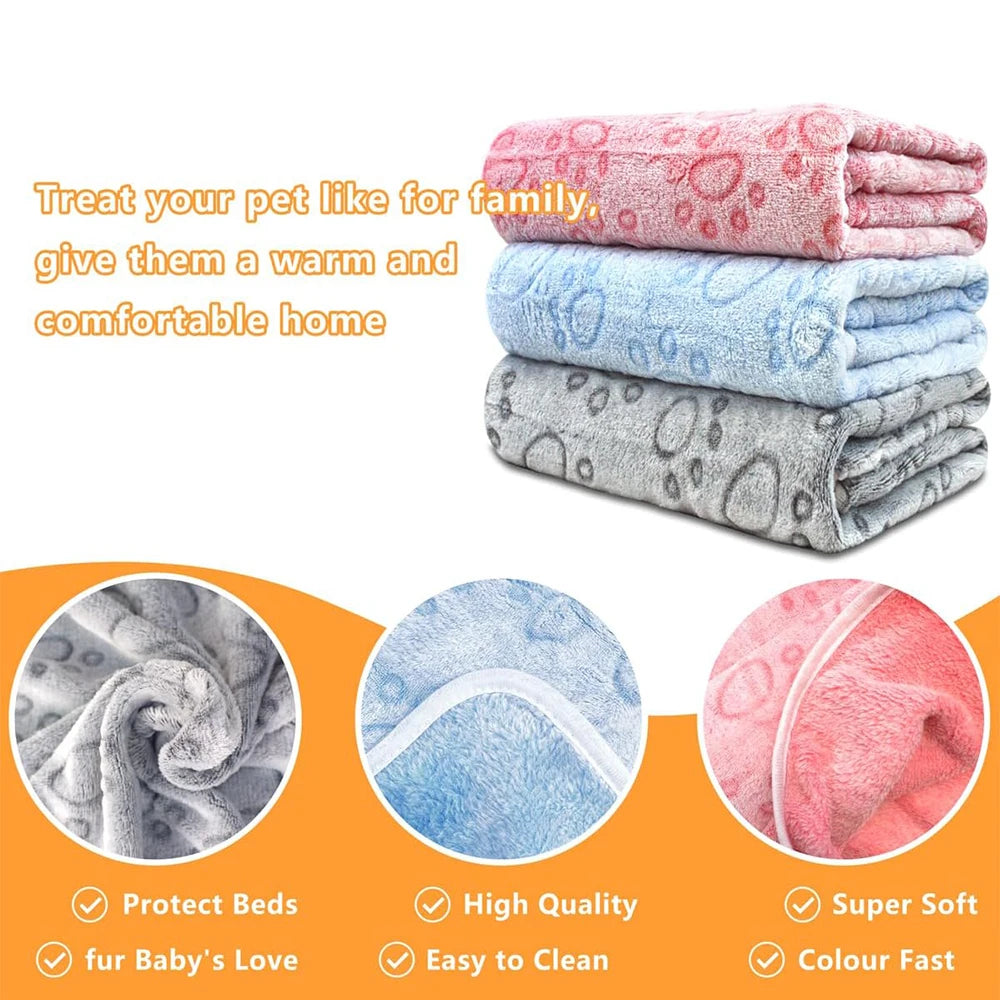 Ultra-Soft Paw Print Dog Blankets - Machine Washable